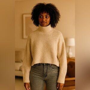 Zara Boxy Sweater High Neck Alpaca Wool Cream Neutral Crop Oversized M​​​